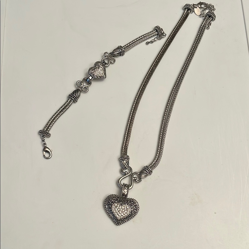 Silver Heart Necklace and Bracelet Set
